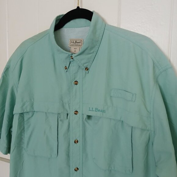 LL BEAN Shirt Mens Large Reg Vented Fishing Outdoor Short Sleeve Moss Green* - Picture 1 of 11